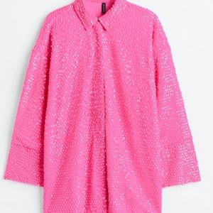 H & M Pink Sequin XL shirt dress
